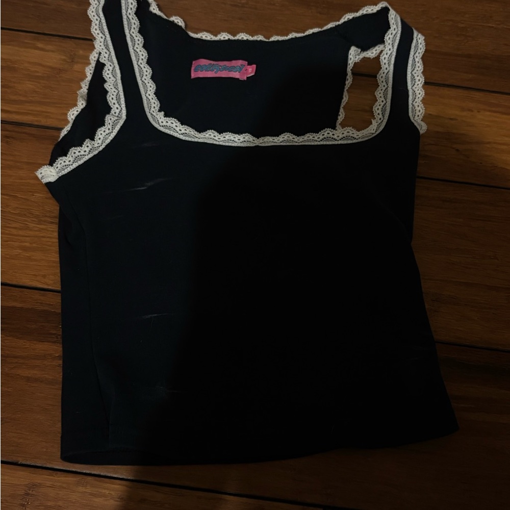 Edikted Black Crop Tank with White Lace Trim